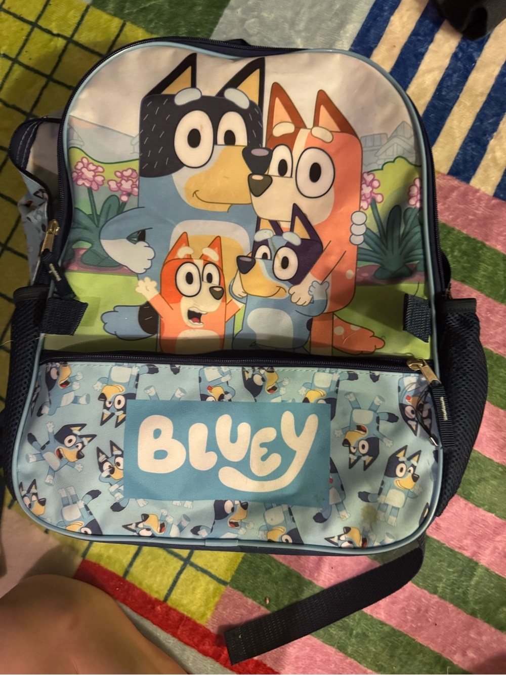 Ing Bluey Family Print Kids Backpack in Blue and Orange